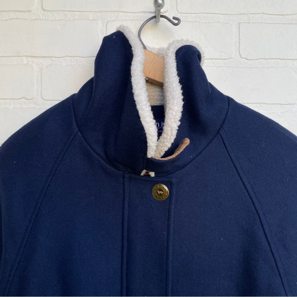 Vintage Wool Blend Navy Coat with Cream Collar longer style - Picture 7 of 13